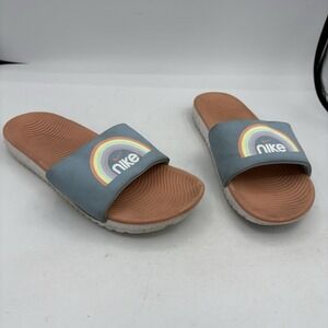 Nike Shoes Slides Youth Kid Girl Size‎ 4 Y Pink Blue Kawa Rainbow Child Sandal